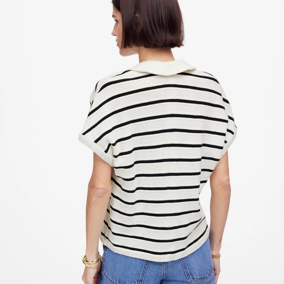 Madewell Relaxed V-Neck Polo Shirt in Stripe Size XXS - Picture 8 of 10